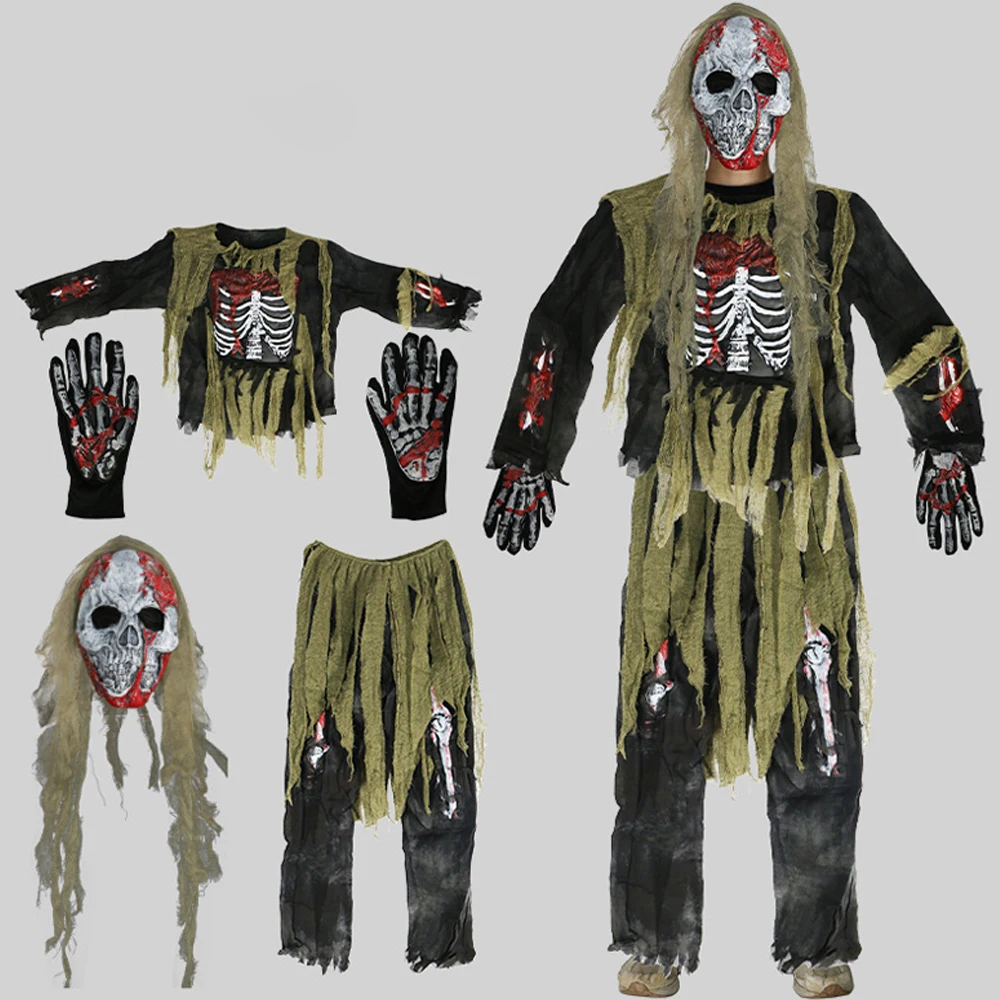 

Children Skeleton Zombie Costume Cosplay Kids Bloody Living Dead Swamp Skull Monster Purim Halloween Carnival Party Props Gifts