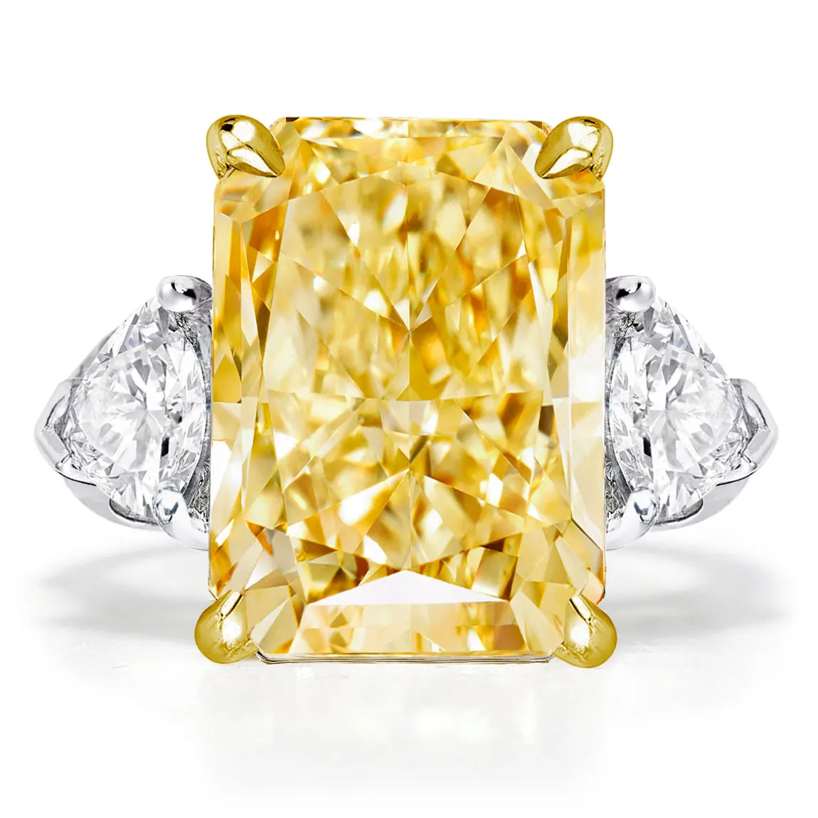 

COLORFISH 100% 925 Sterling Silver 9ct Canary Yellow Radiant Cut Engagement Ring Cubic Zirconia 3-Stone Cocktail Wedding Jewelry