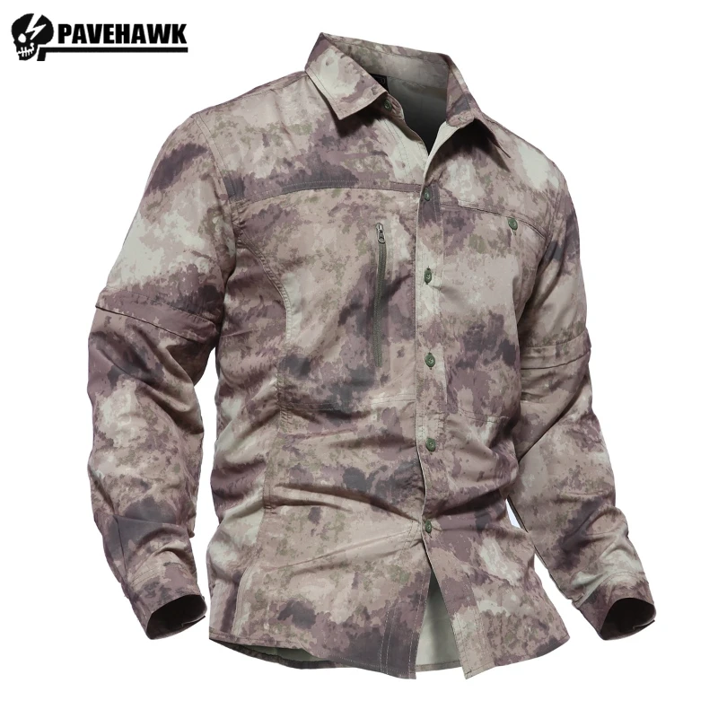 

Outdoor Hiking Quick Drying Shirt Mens Thin Camouflage Tactical Combats Top Pockets Ventilation Casual Lapel Shirt High Quality