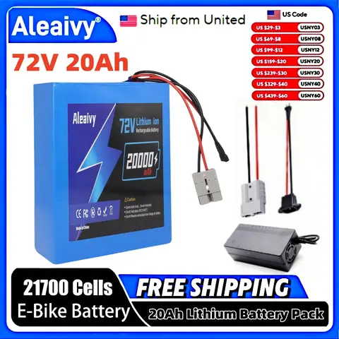 Aleaviy 72V 20Ah Electric Bike Lithium Battery Pack 20000mAh Li ion Ebike Battery for Bicycle Scooter Motorcycle with Charger