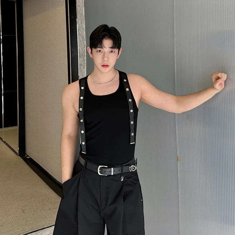 

Summer Men's Wear Trip Strap Vest Loose Sleeveless T-shirt 2024 Solid Color Round Neck Sleeveless Male Tank Tops Korea Fashion