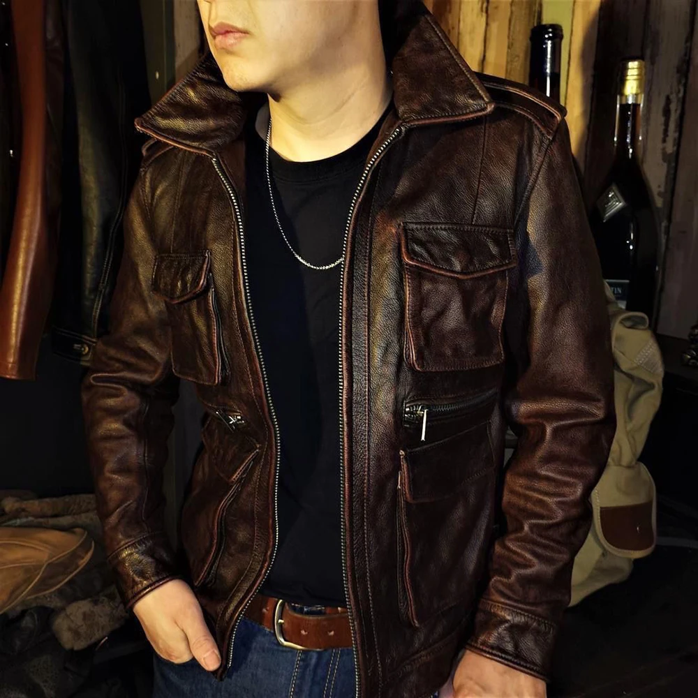 2026 Autumn New Men's Solid Color Long-Sleeved Leather Jacket American Retro Fashion Trendy High Street Loose Casual Men's Top