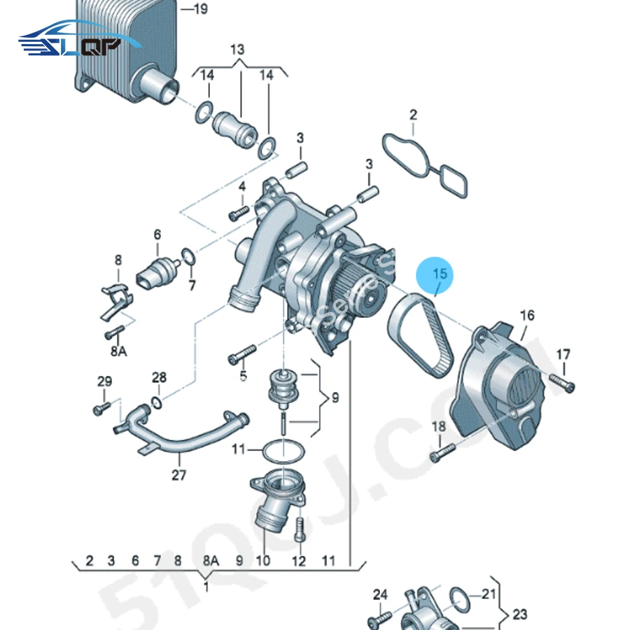 06H121605E For VW Passat B7 CC Golf MK6 Tiguan Sharan Audi A3 A4 Q5 TT EA888 GEN2/3 Engine Timing Water Pump Belt 06L 121 605 A