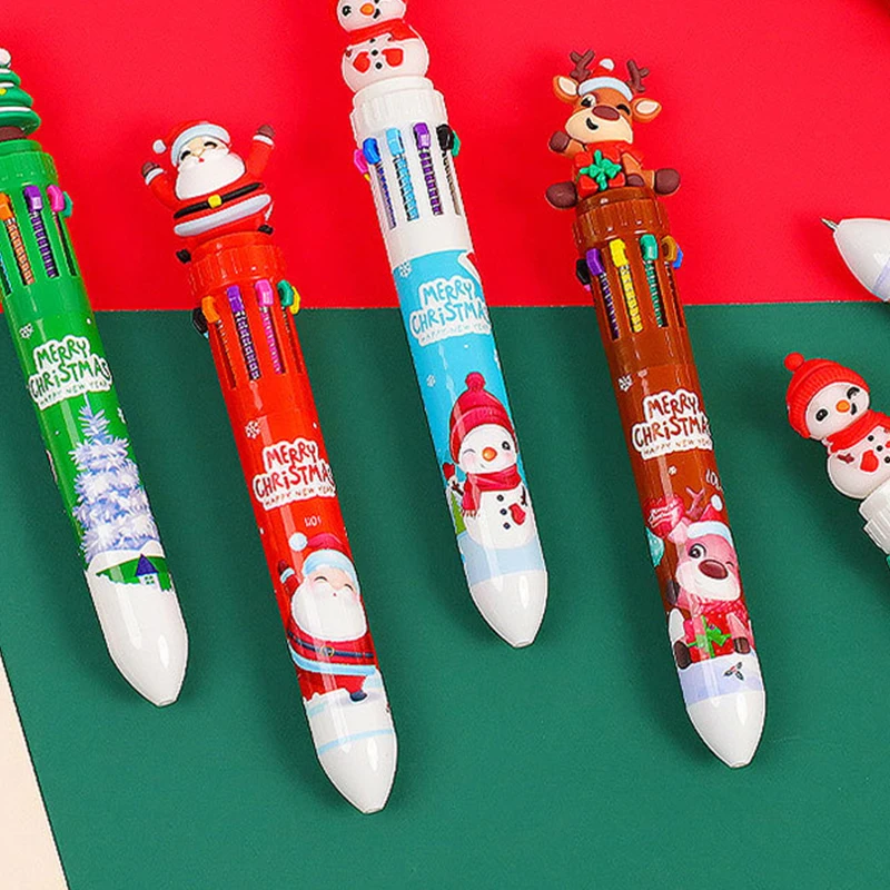 10 Colors Cute Christmas Ballpoint Pen Kawaii Cartoon Santa Claus Gel Pens For Writing School Supplies Office Accessories 1Piece