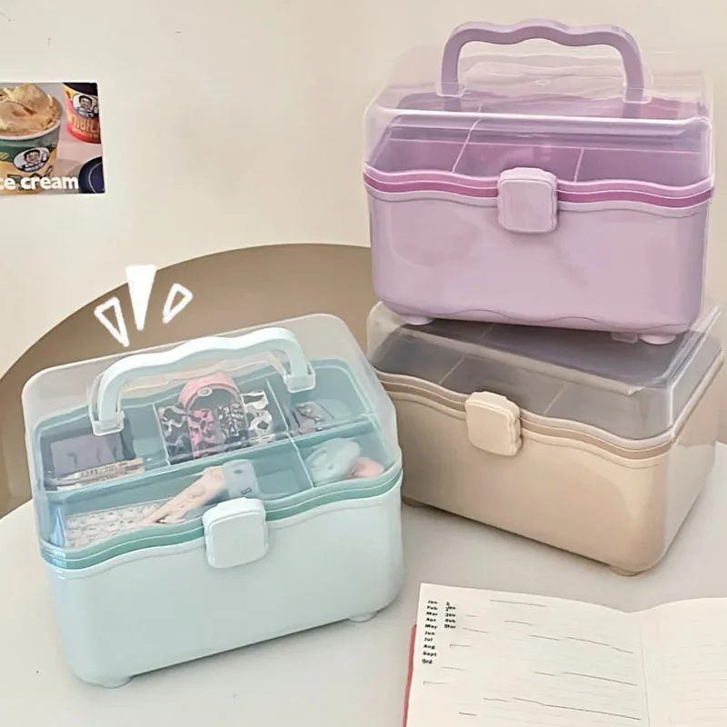 תיבת אחסון תרופות יומית בנפח גדול לבית עם 2 שכבות, ערכת עזרה ראשונה ניידת, מארגן תרופות למשפחה