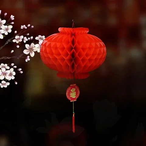 Chinese Style Waterproof Paper Lantern, Red Honeycomb Lantern, Festival Supplies, Party and Wedding Decoration, New Year Pendant