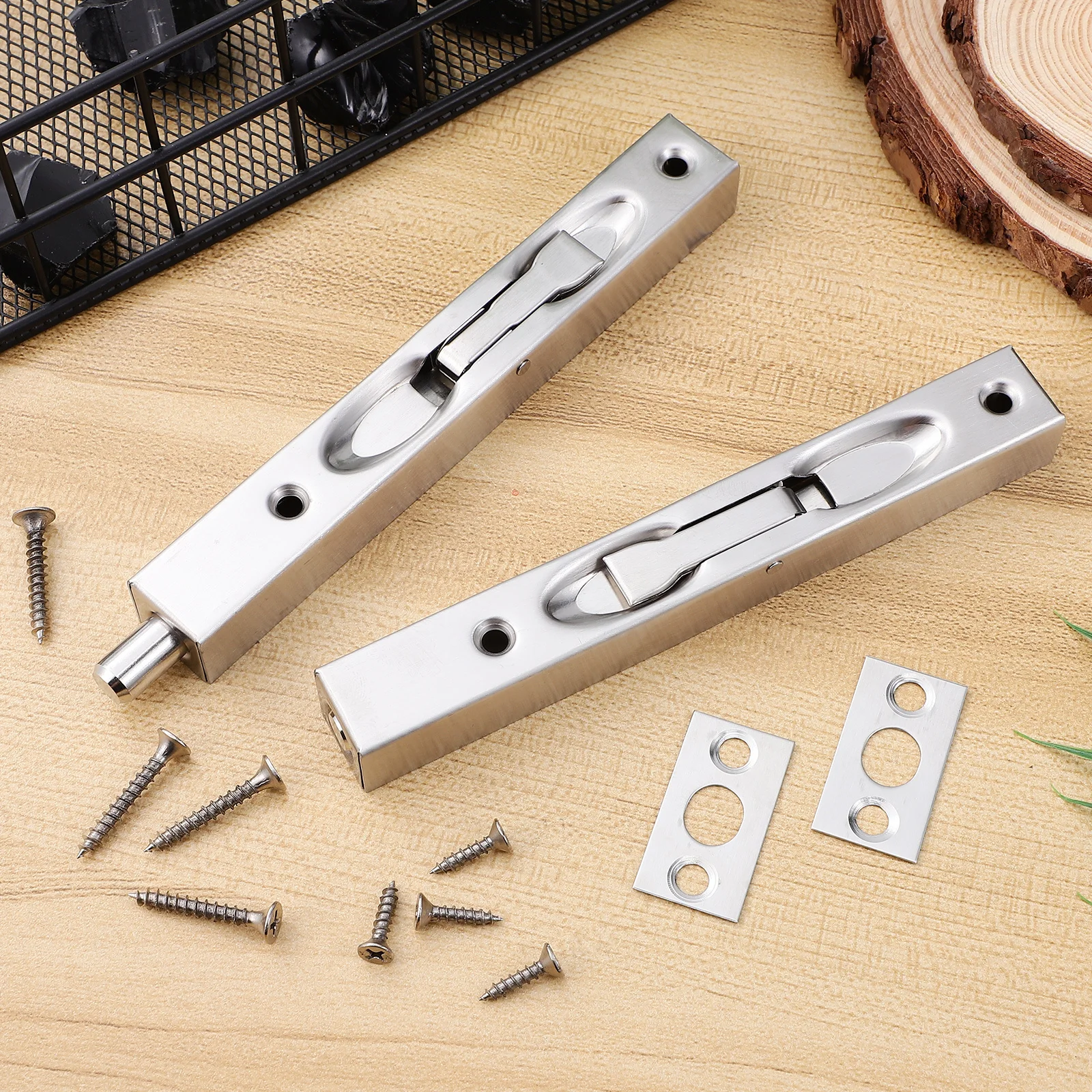 

2Sets Flush Bolt Stainless Steel Hidden Door Latch for Double Doors Smooth Slide Security Lock Level Bolt with Easy Installation