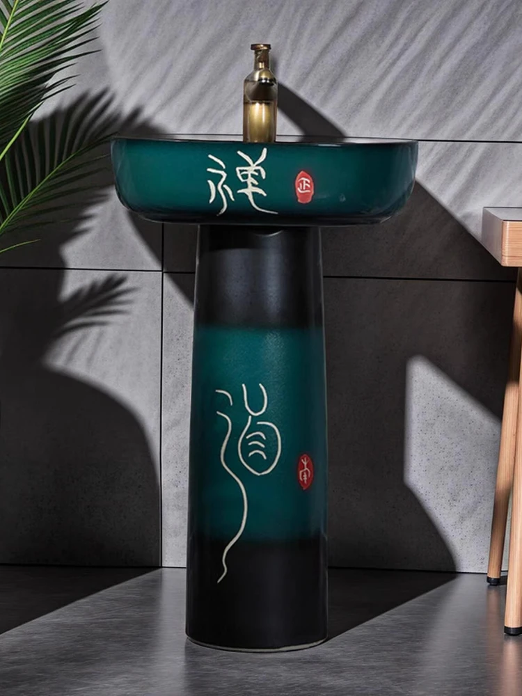 

Изумрудный антикварный керамический умывальник-колонна для небольшой квартиры, умывальник-столбик для балкона, уличный умывальник