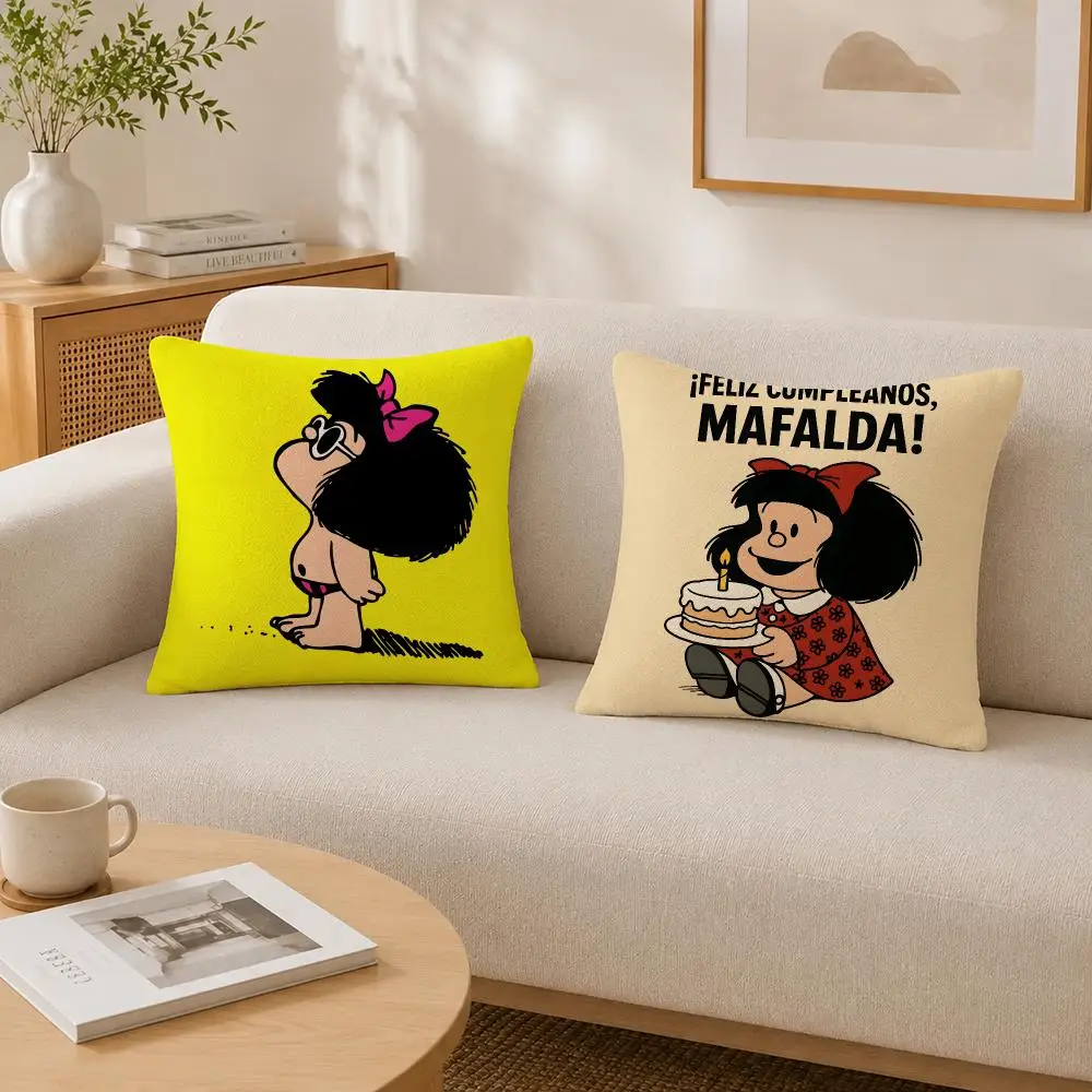 Comic Character M-Mafalda Cushion Cover Soft Fluffy Short Plush  Pillow Case  Sofa Bed Home Decor