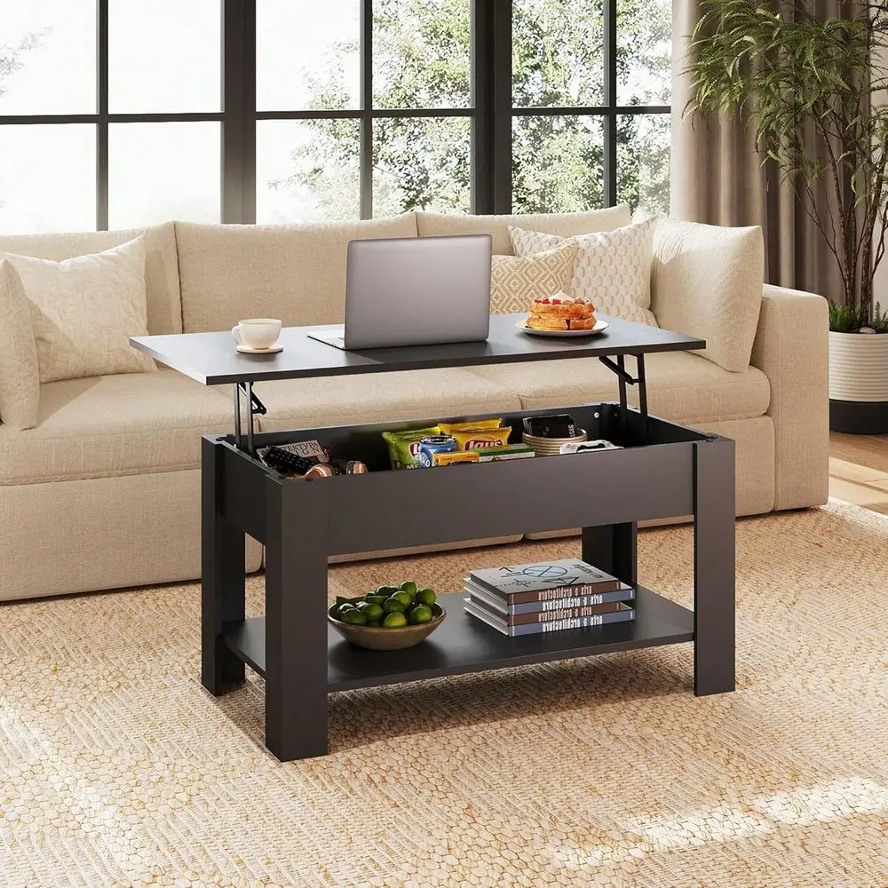 Inch Lift Top Coffee Table With Hidden Storage Compartment Open Shelf, Rustic Wood Coffee Table With Storage For Living Room, A