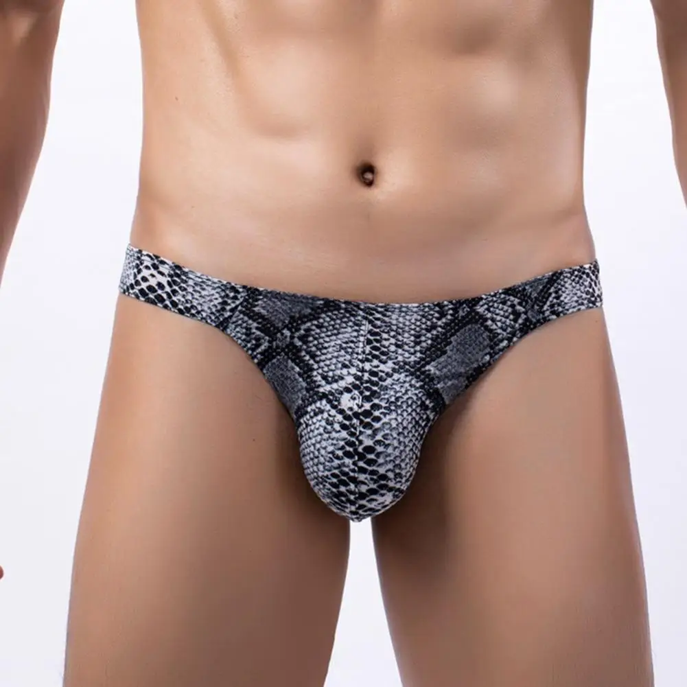 Smooth Lines Men Thong Leopard Print Men\'s Thong Briefs Slim Fit High Elasticity Breathable Underwear for Comfortable Daily Wear