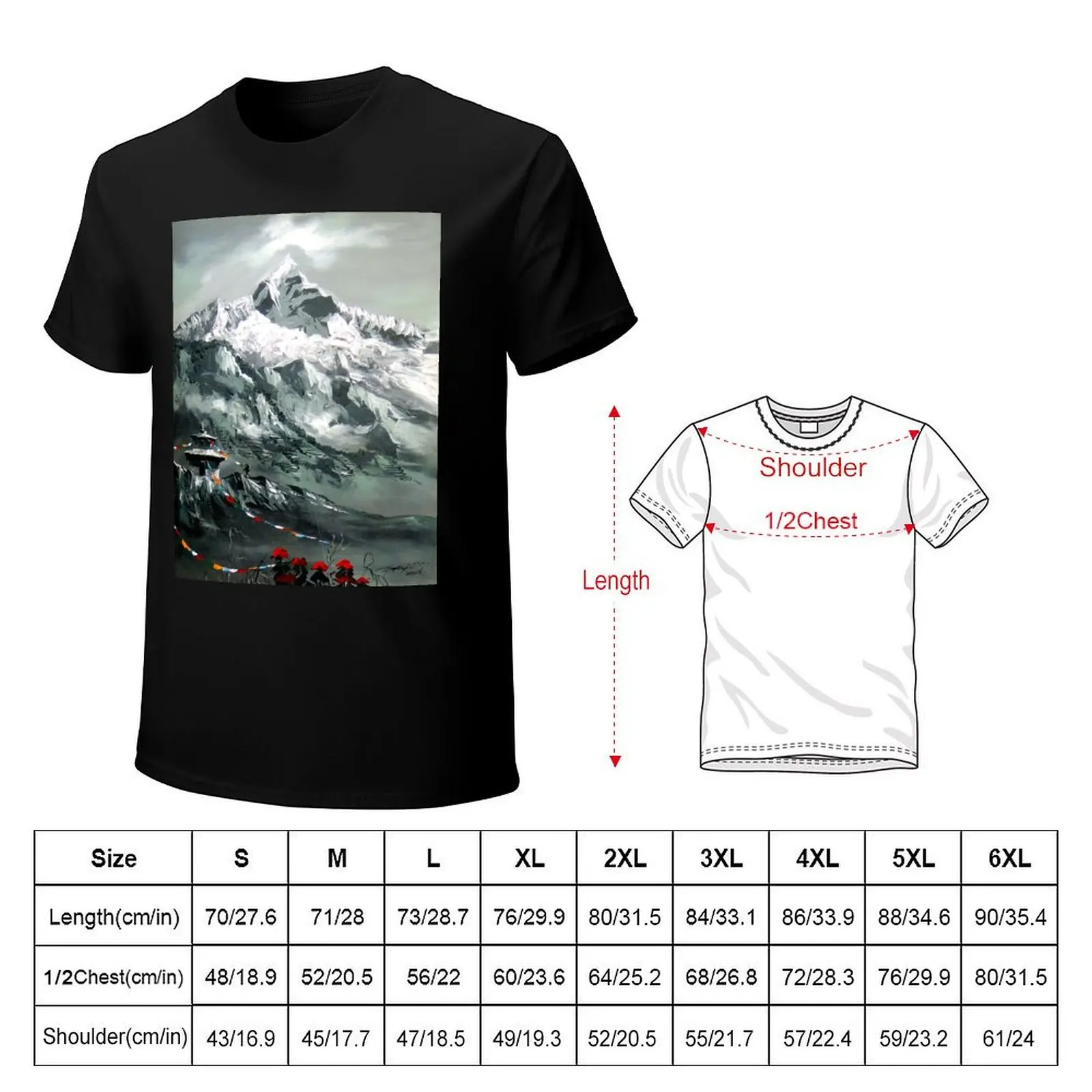 Panoramic View Of Mountain Everest T-Shirt Utility Casual Work T-Shirt