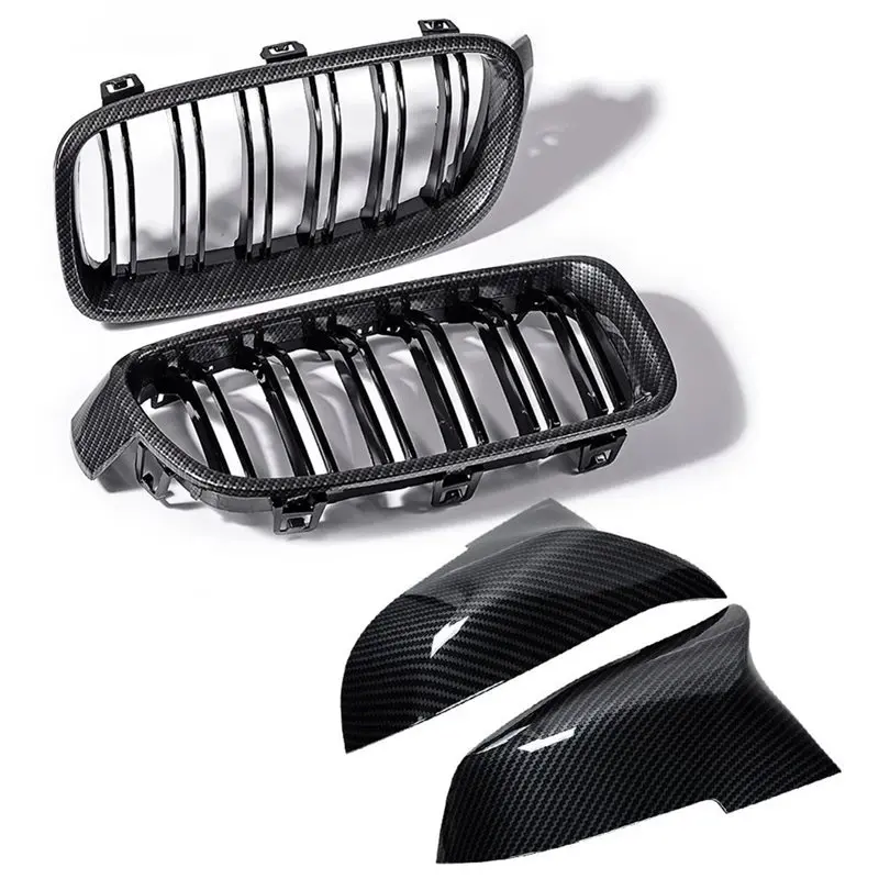 

Car Side Mirror Caps Carbon Fiber Trim& Kidney Grille For BMW 3-Series F30 F31 320I 12-18
