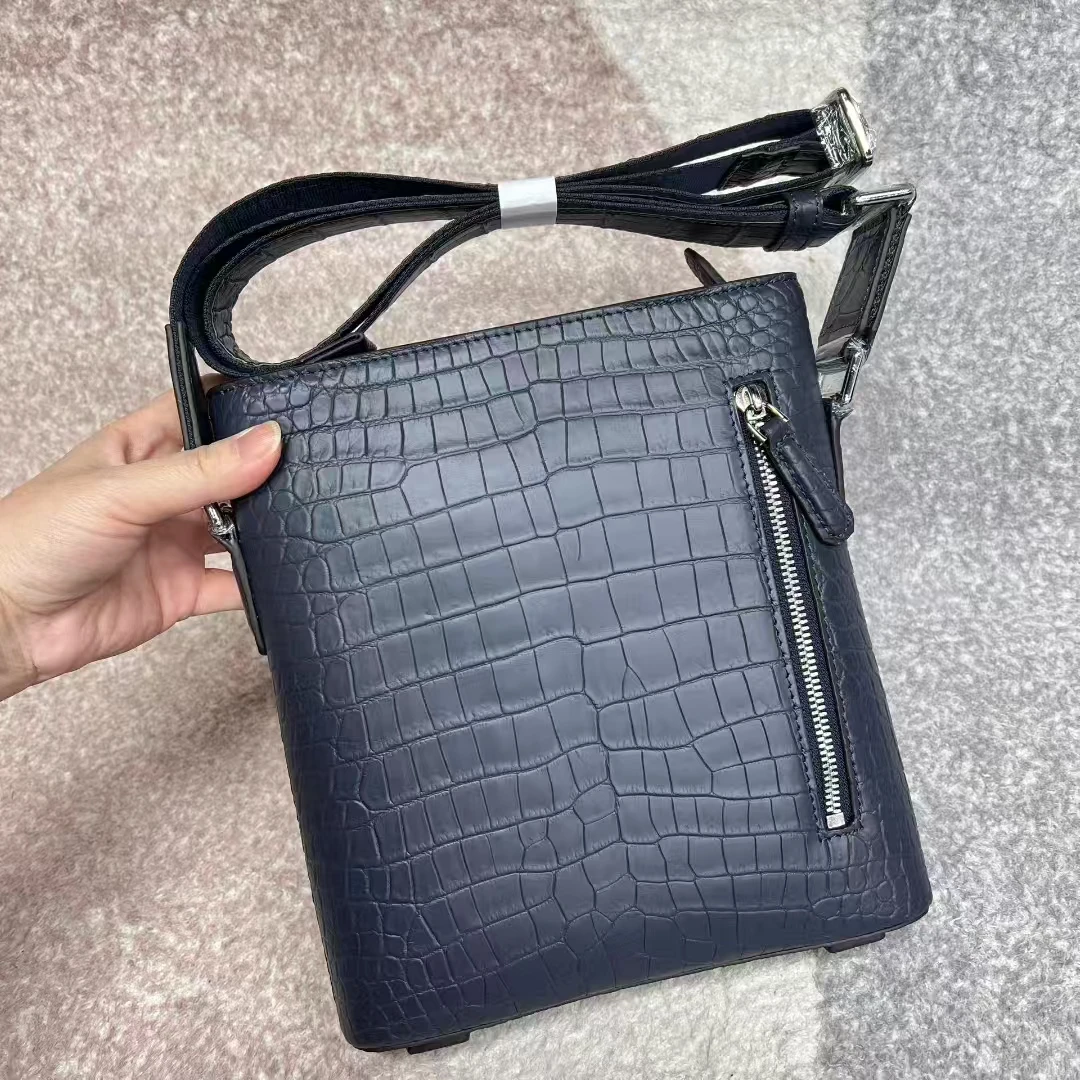Colore blu scuro Qualità di lusso 100% vera pelle di coccodrillo borsa a tracolla da uomo in vera pelle di coccodrillo borsa a tracolla in pelle di alligatore