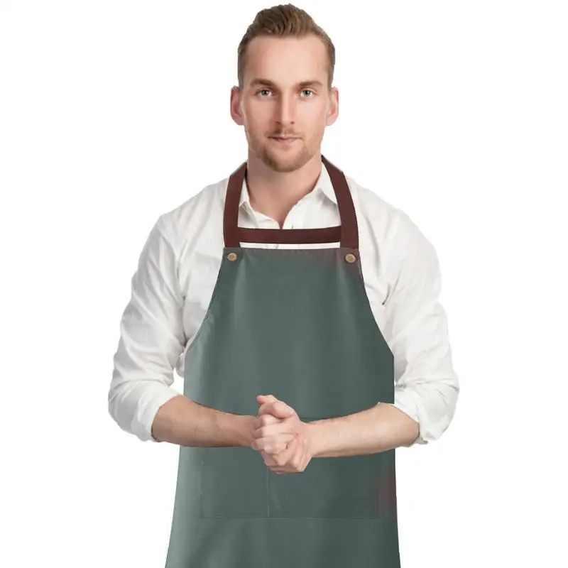 Kitchen Apron With Pockets Oil Stain Resistant Chef Cooking Apron Adjustable BBQ Apron For Men & Women Suitable For Grilling