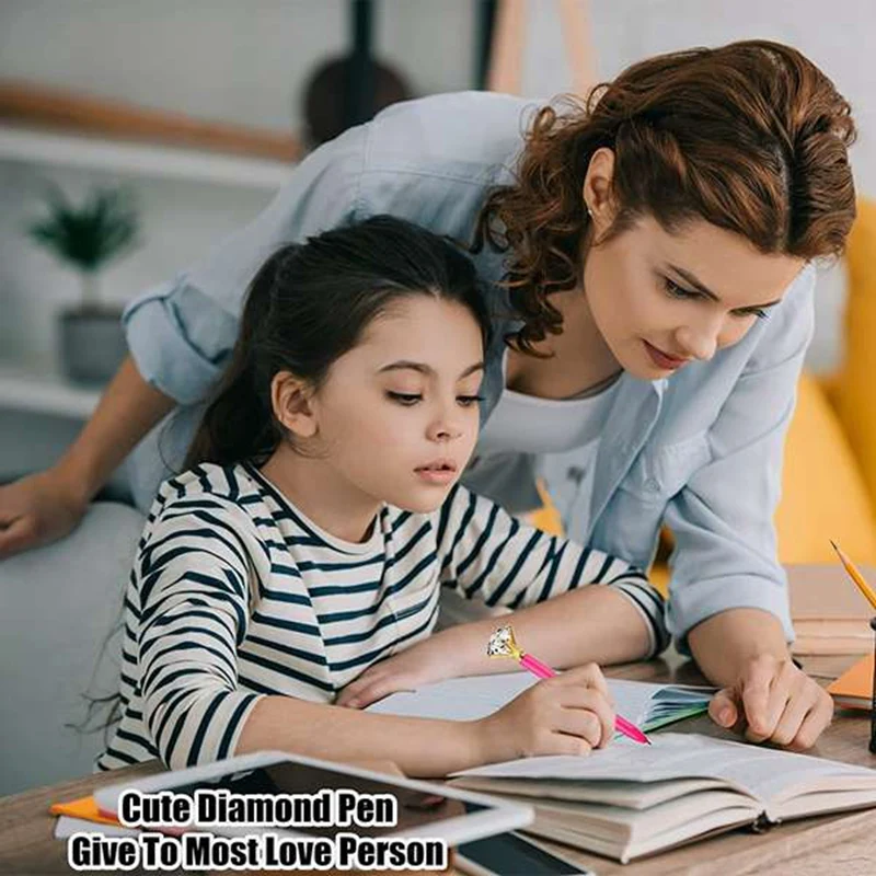 8Pcs Diamond Pens With Big Crystal Bling Metal Ballpoint Pens Retractable Ballpoint Pens Office Stationery Supplies