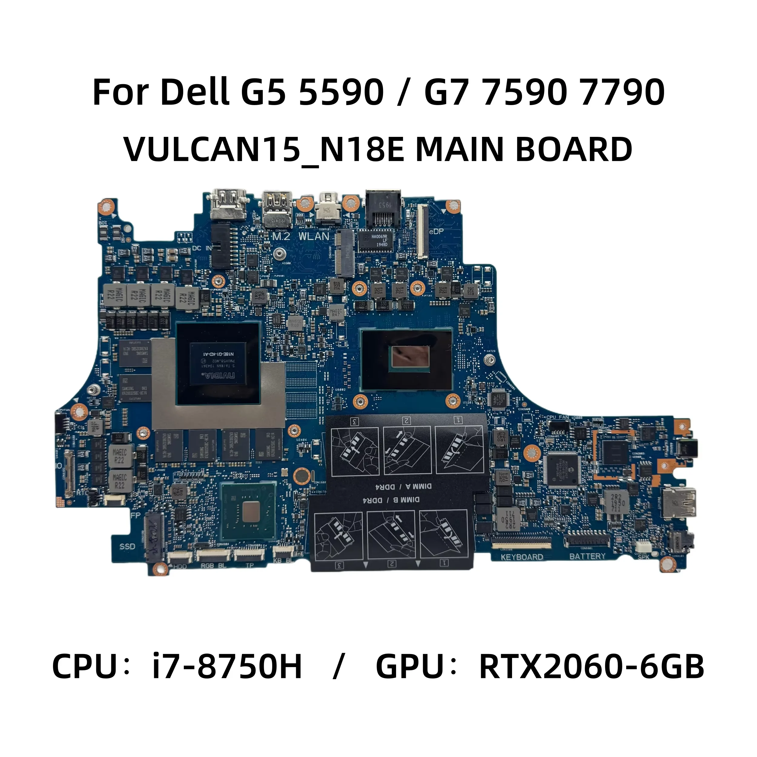 Placa base VULCAN15_N18E para ordenador portátil Dell G5 5590 G7 7590 7790 con CPU i7-8750H RTX2060-6GB DDR4 CN-0T3CD6 0T3CD6