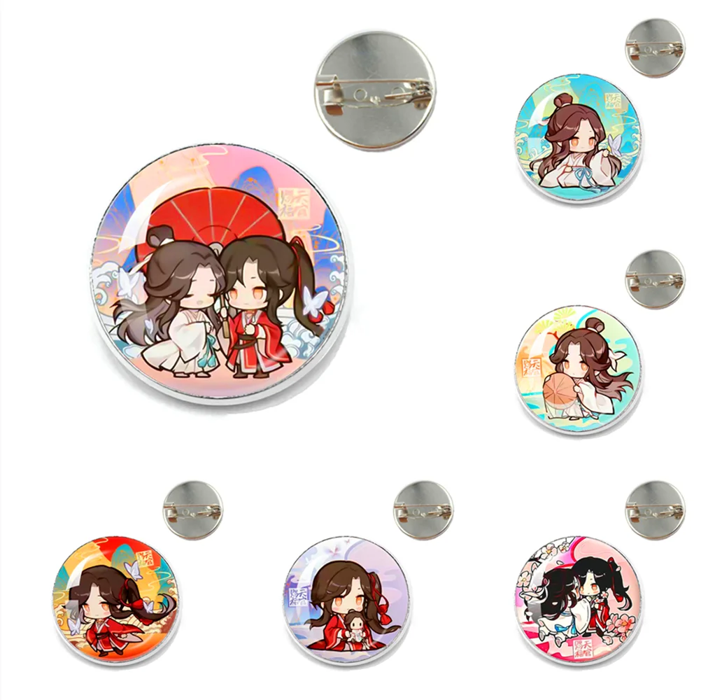 Heaven Official’s Blessing Brooch Round Brooches Cute Anime Hua Cheng Xie Lian Pins Badge On Backpack Jewelry