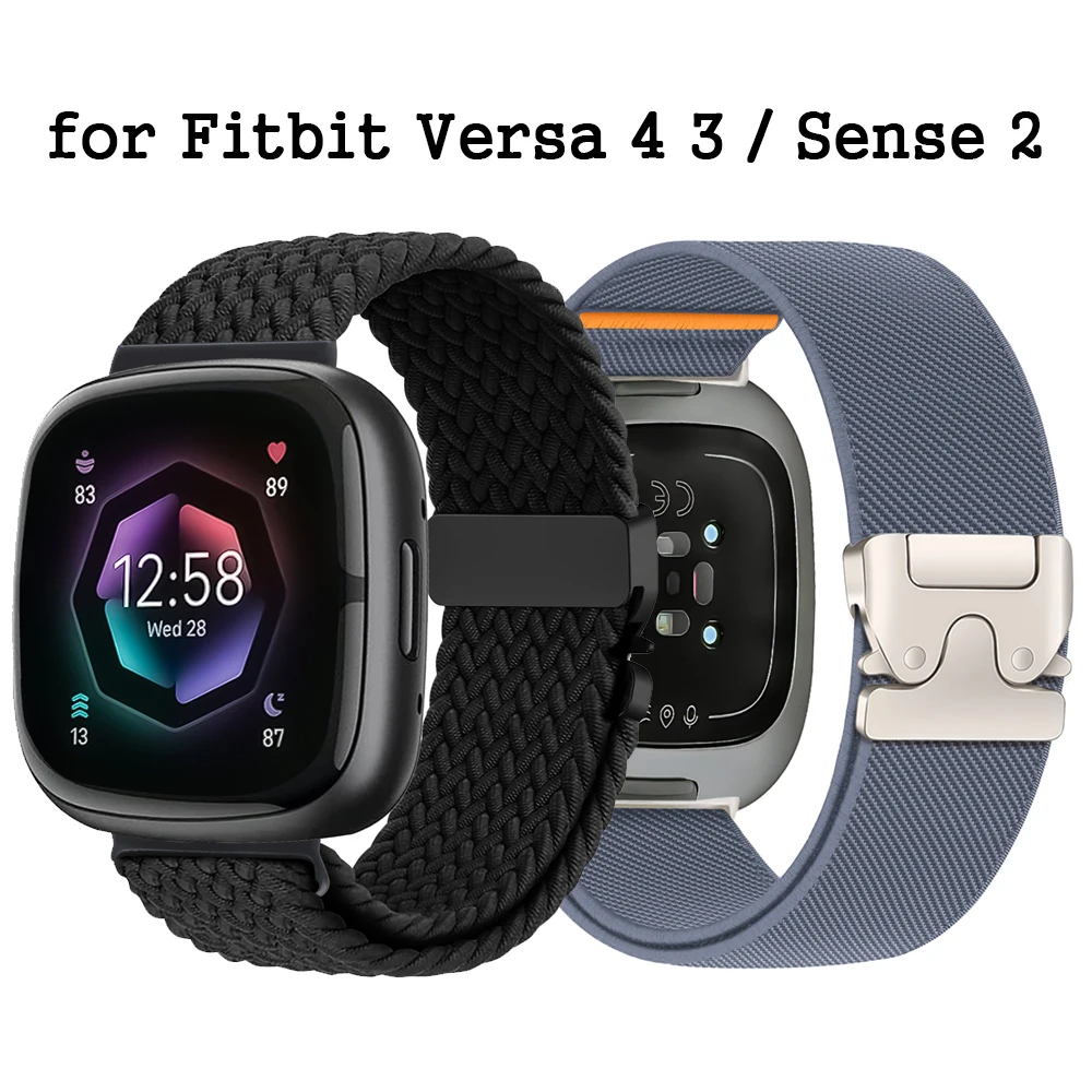 Strap for Fitbit Versa 4/3 Band Breathable Fabric Woven Braided Nylon Parachute Sport Bracelet Correa for Fitbit Sense 2 Straps
