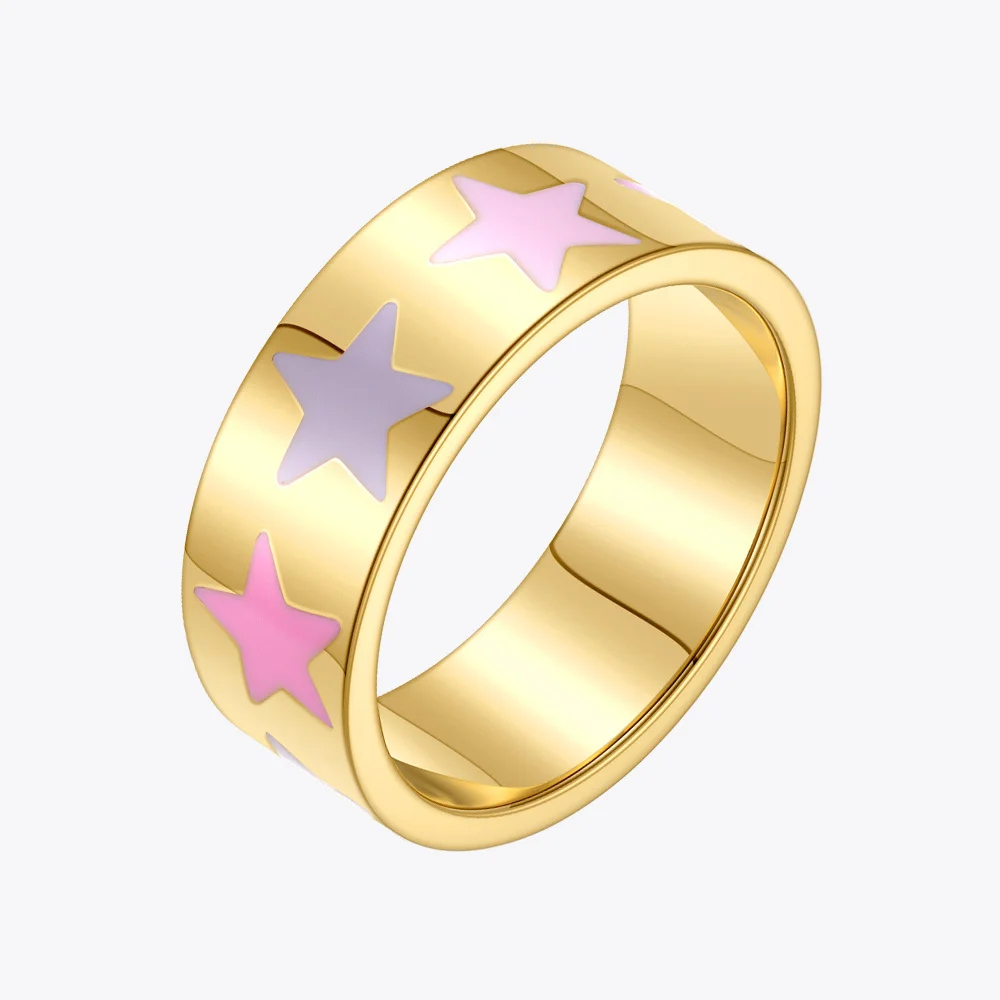 ENFASHION Colorful Smile Rings For Women Gold Plated Fashion Jewelry Flower Stainless Steel Star Halloween Anillos 2021 R214116