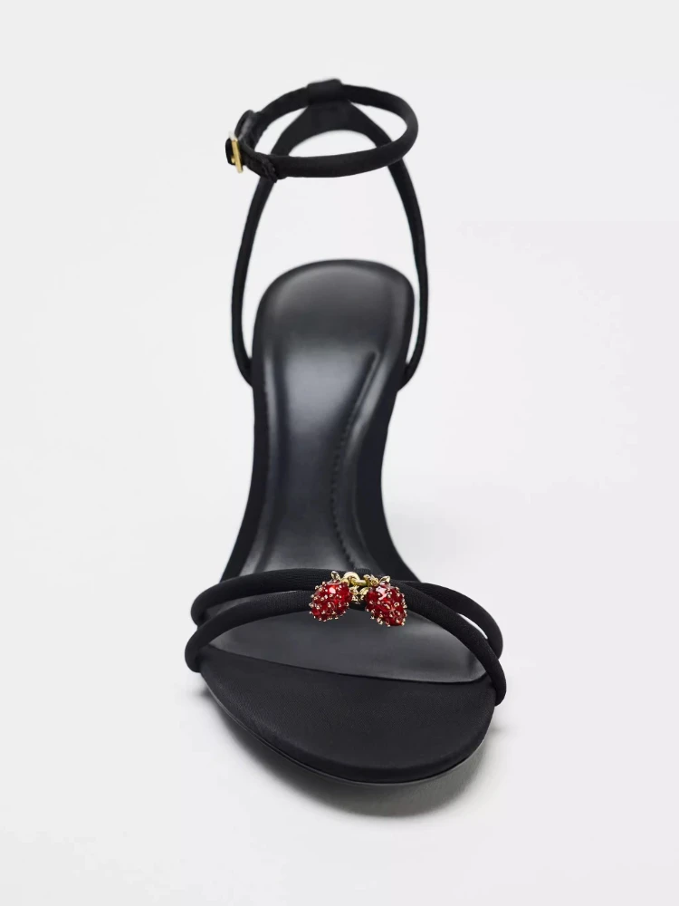 الفاخرة كريستال الفراولة تزيين صنادل عالية الكعب المرأة مثير المفتوحة تو عبر حزام أحذية مصممين أنيقة مأدبة فستان الأحذية