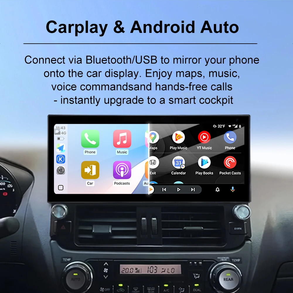 لتويوتا لاند كروزر برادو 150 2018-2022 اللاسلكية Carplay أندرويد السيارات BT واي فاي 4G DSP 12.3 بوصة QLED شاشة اكسسوارات السيارات