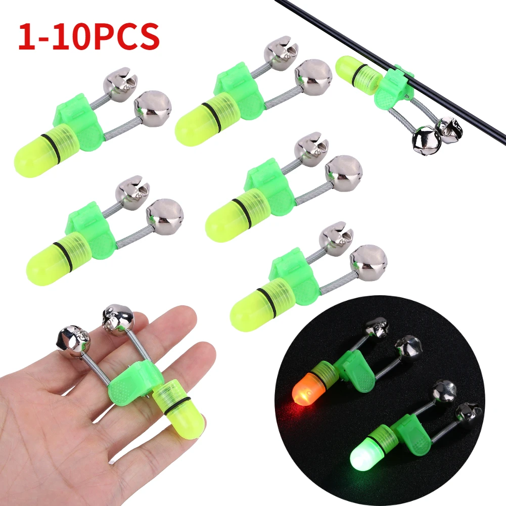 1-10pcs Night Fishing Rod Bite Bait Alarm Light with Twin Bells Ring Fishing Bite Alarm Indicator Carp Fishing Accessories