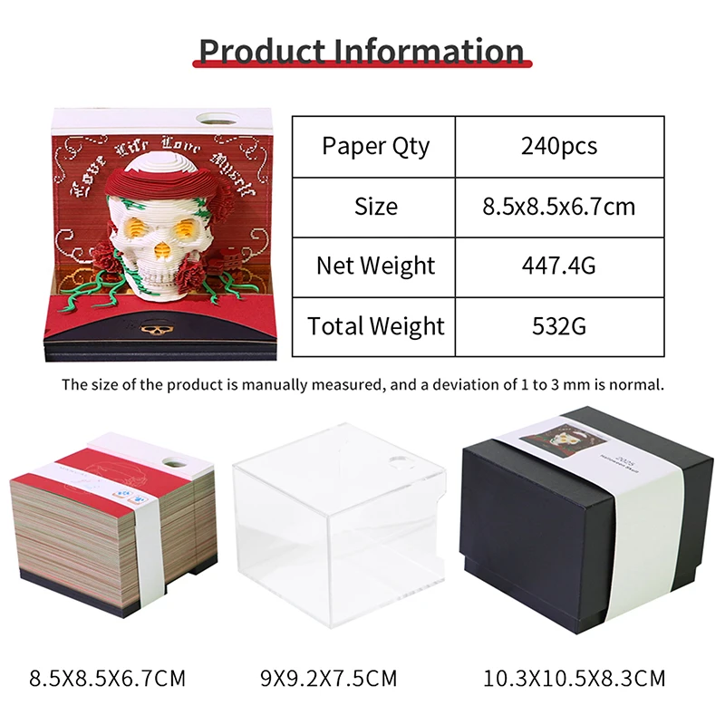 Time Piece Calendar 2026 Desk Calendar With LED Light 3D Tear-away Calendar Paper Carving Art Memo Pad Notepad Gift Christmas