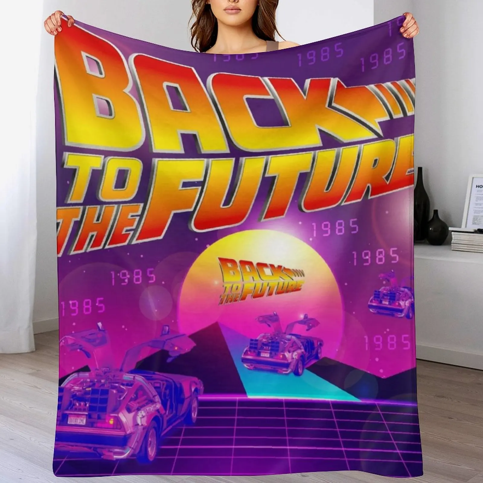 Back to the future, cool retro design with Delorean by Marty McFly, officially licensed fan art Throw Blanket Polar Blankets