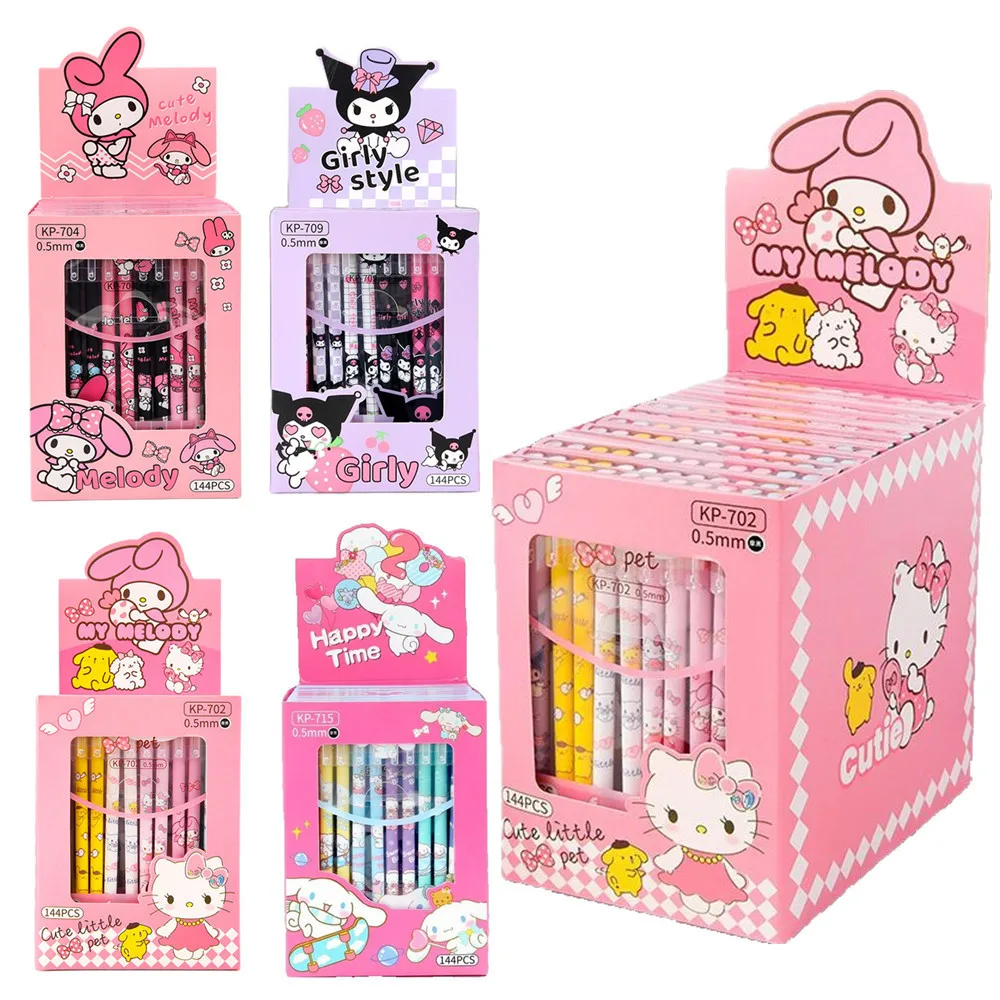 12Pcs Sanrio Hello Kitty Melody Cinnamoroll 0.38MM Gel Pen Stationery Anime Kt Cat Pens School Student Supplies Gift