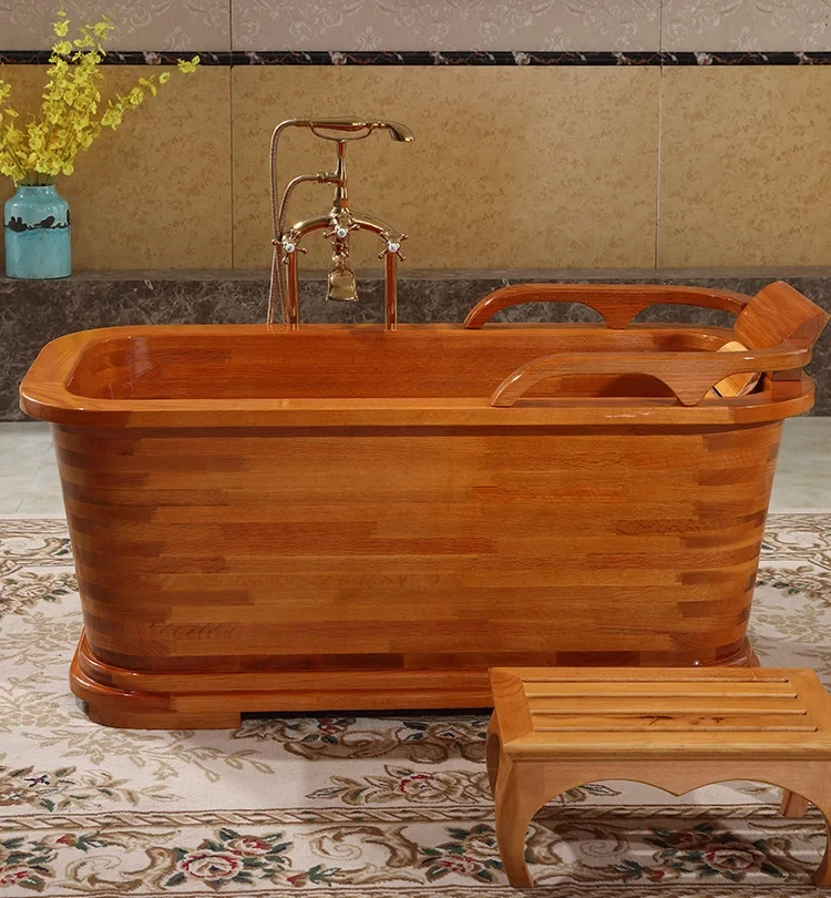 Red Oak Thickened Bath Wooden Bucket Bath Bucket Second Generation Non-Hoop Adult Bath Basin Household Wooden Bucket Bathtub