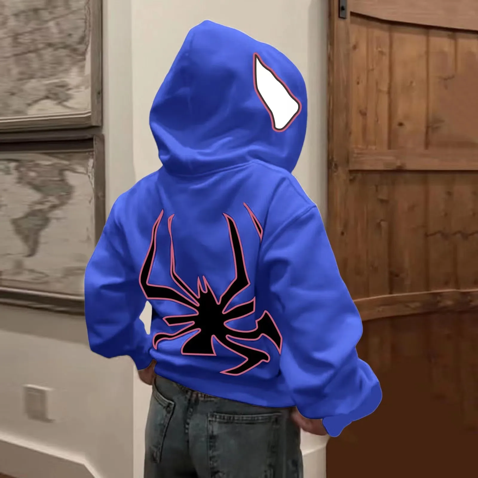 Sudadera con capucha de araña con cremallera completa para hombres y mujeres, ropa de calle Harajuku, chaqueta gráfica de gran tamaño, Camisa con