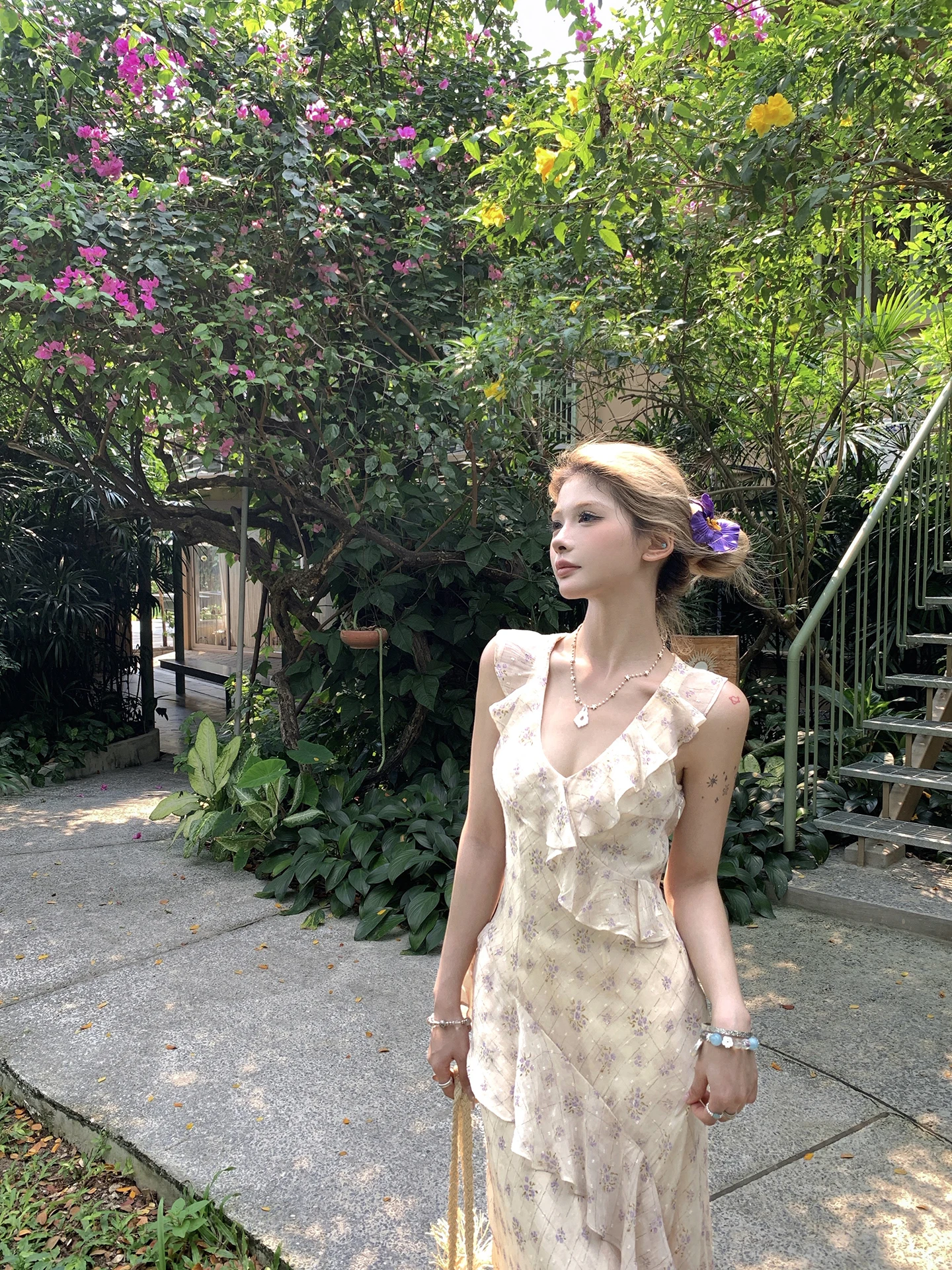 

Seven Shrimp Slip Summer New Style Women's Slim Fit V-neck Long Dress Beautiful Dress Commute Style Polyester Fiber No Sleeve