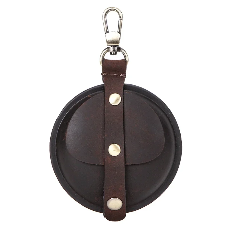 Men 100% Real Leather Wallet Crazy Horse Round Small Coin Change Purse Earphone Airpod Bag Unisex Storage Bag Protective Pocket