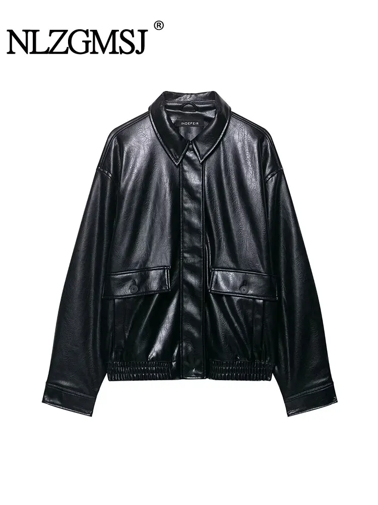 

NLZGMSJ Women's Black Goth Leather Jacket Coat Vintage PU Jacket Oversize Jacket Outerwear Clothes Autumn Winter