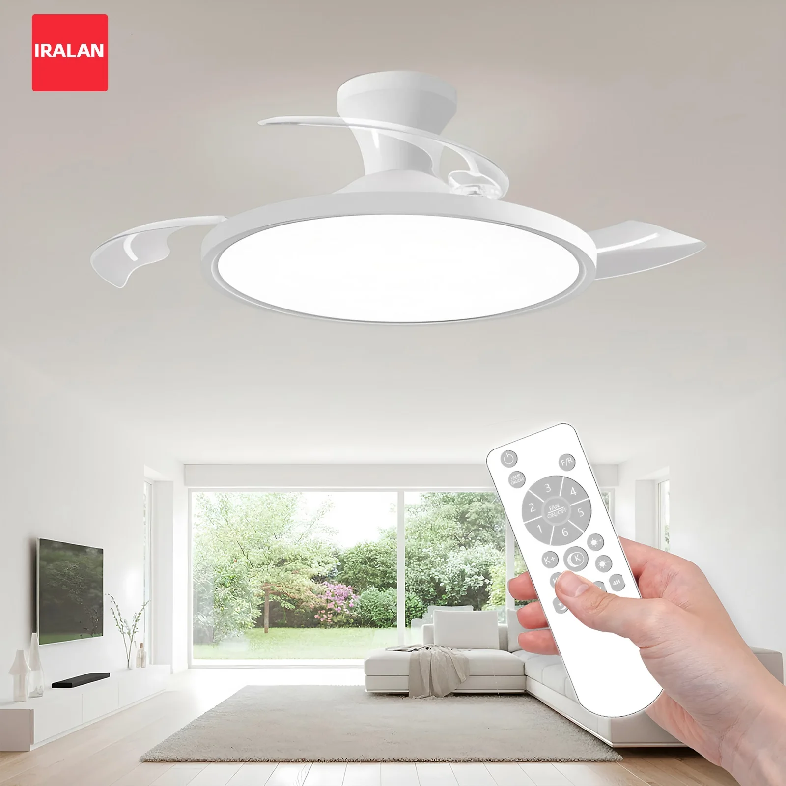 IRALAN Modern Ceiling Fan Light with Retractable Invisible Fan Blade APP with Remote Control Bedroom Living Dining Room Fan Lamp