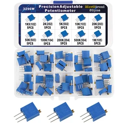 3296W Potentiometer Resistor Kit Precision Adjustable Variable  Resistance Trimmer Potentiometer 1K 10K 100K 1M 50R 100R