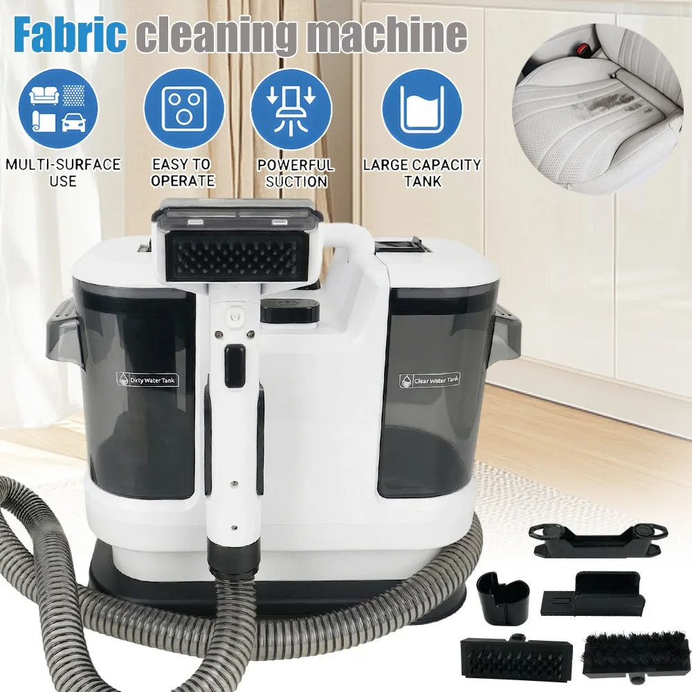 Machine de nettoyage de tapis portable avec brosses spéciales pour nettoyer les canapés, les matelas et les taches d'animaux domestiques, buse inclinée, nettoyeur de meubles équipé de 2 réservoirs d'eau amovibles, capable de nettoyer en profondeur les tapis, les canapés et les matelas.