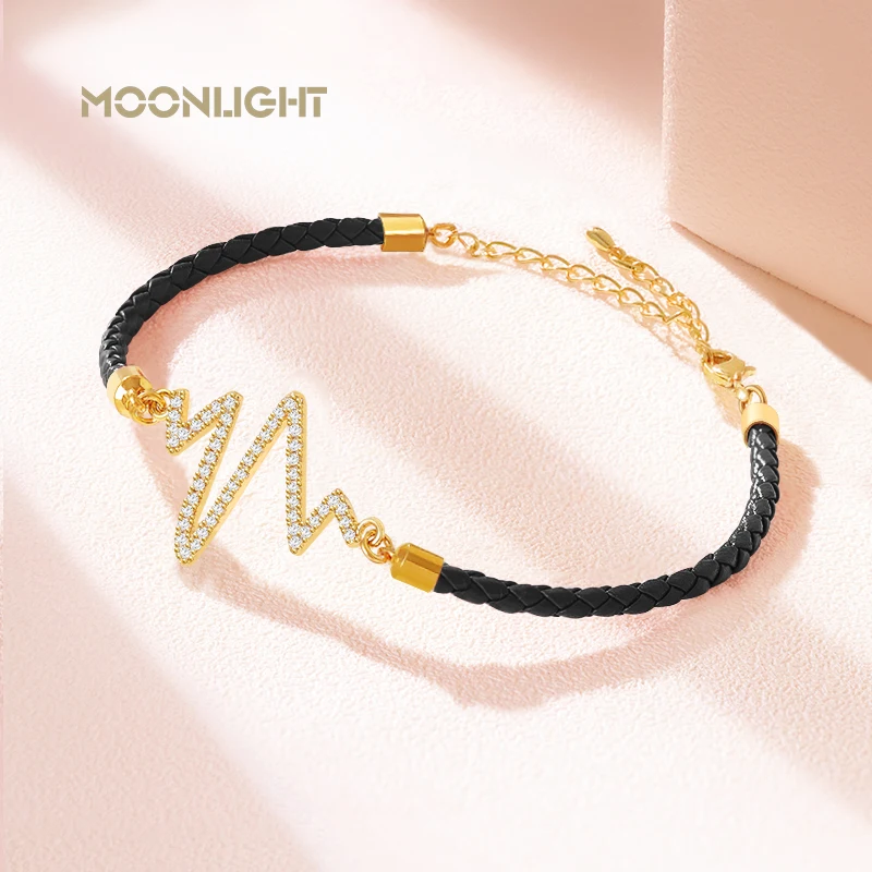 

Fashion Personality Heartbeat Lightning Jewelry Bracelets For Women Genuine Braided Leather Bracelet Couples Neutral Accessories