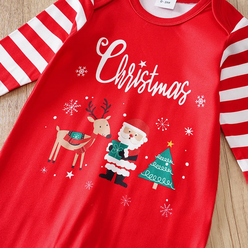 Autumn and winterBaby cartoon Christmas elements printed casual striped long sleeve onesie, baby and baby boy onesies