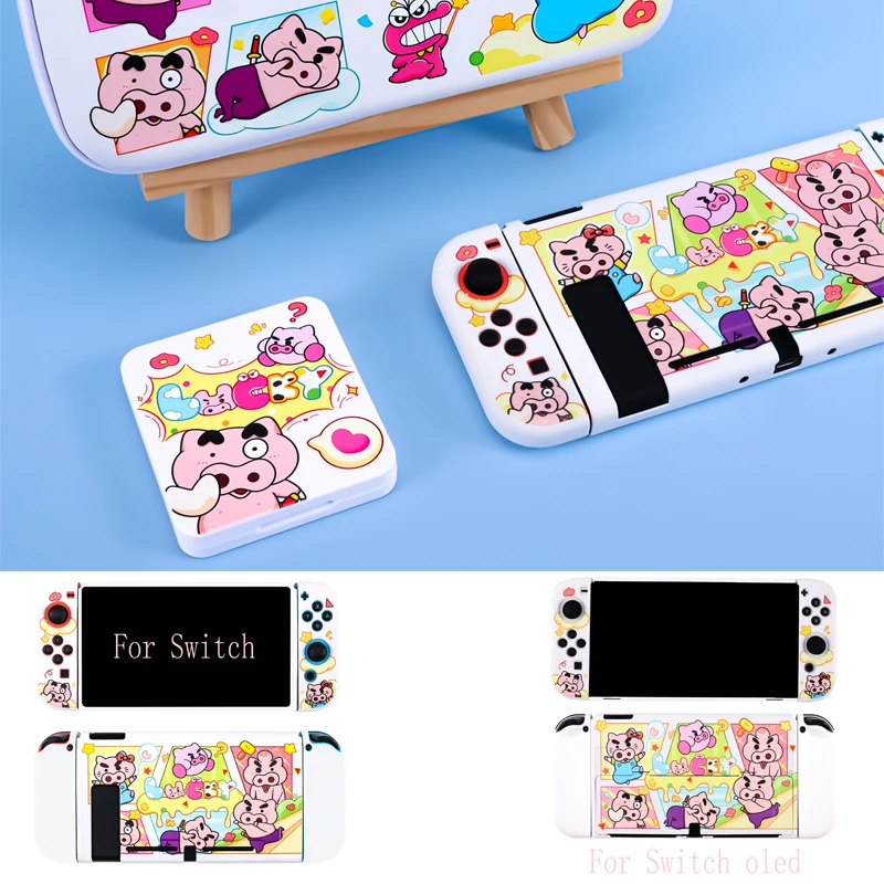 Cartoon Pig Hard TV Dock Cover Stand Charger Crystal Shell For Nintendo Switch Oled NS Joy-Con Controller TPU Protector Case