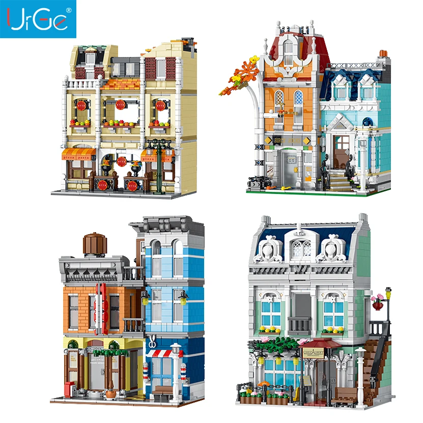 MORK 1178pcs Street View Building Blocks Pizza Shop Bookstore Detective Agency Paris Restaurant Toys for Childrens Gifts 20114