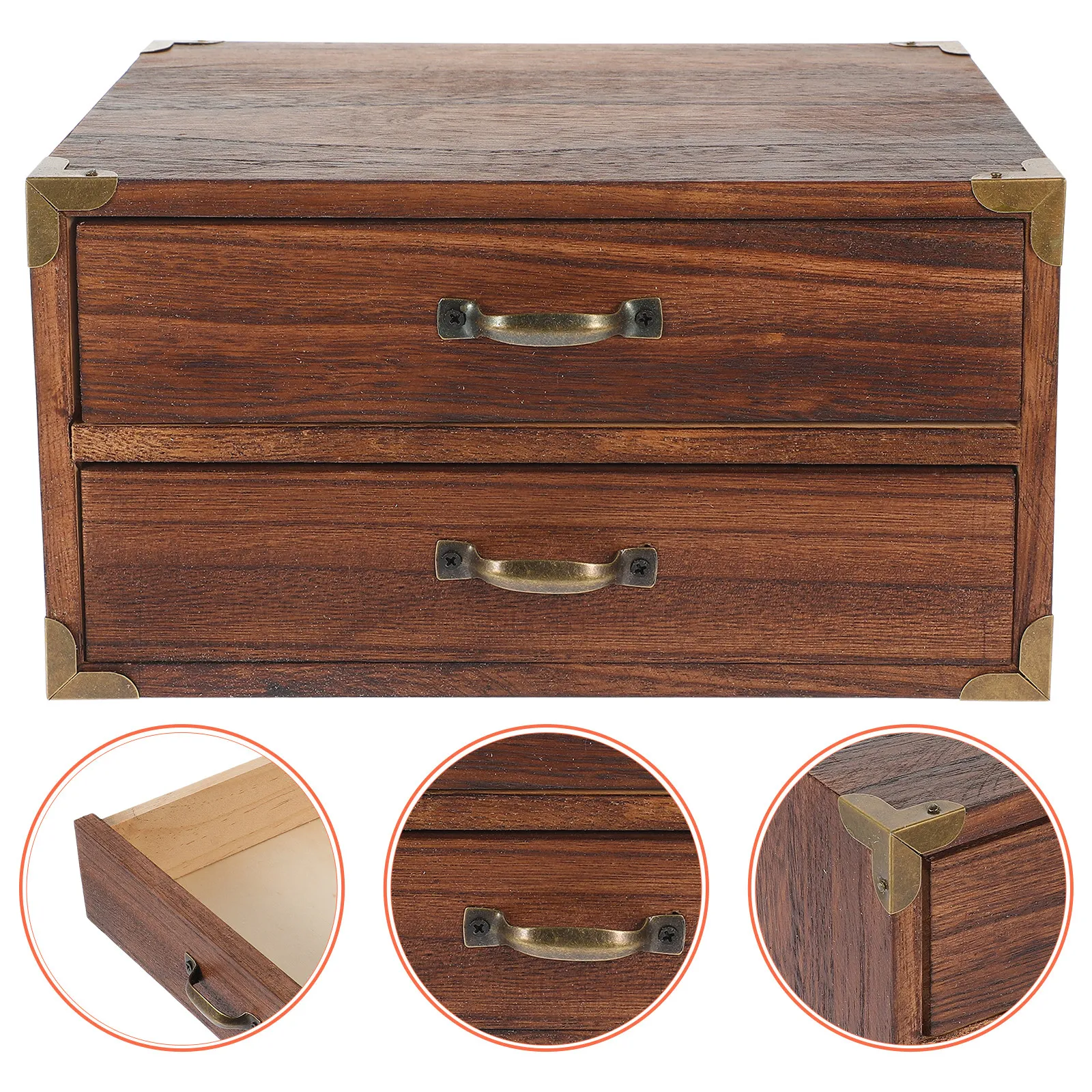 

Винтажный деревянный органайзер с двумя ящиками для хранения, компактный настольный контейнер для канцелярских принадлежностей и косметики