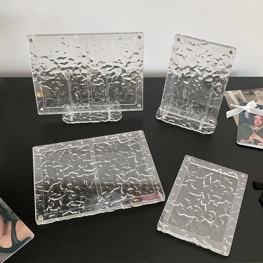 Minimalist Clear Acrylic Photo Frame Water Ripple Magnetic Photo Display Stand 3 Inch Card Storage Picture Frame Desktop Display