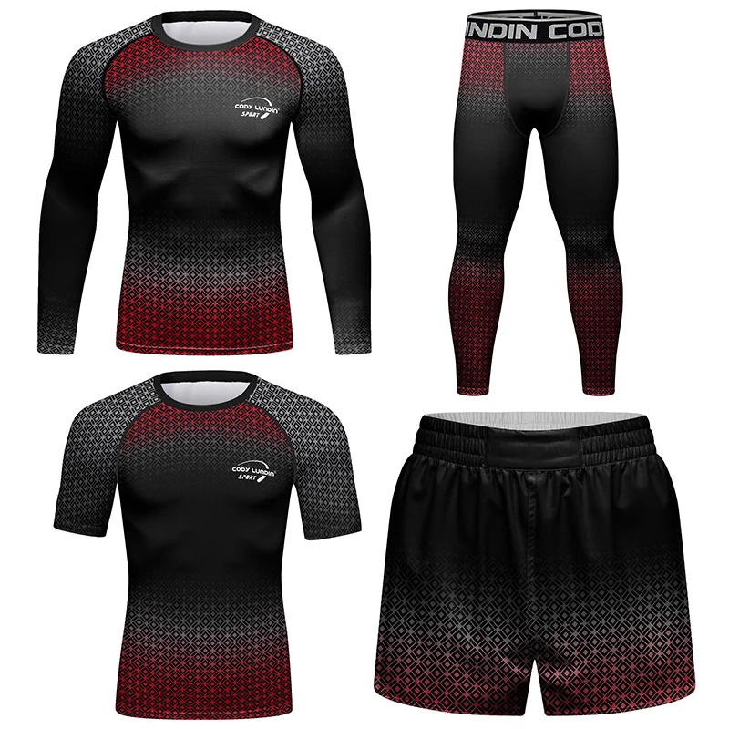 

Cody Lundin Men's Compression Running Set BJJ Rashguard Training Workout Clothing Bodybuilding Fitness Tracksuit Sportswear