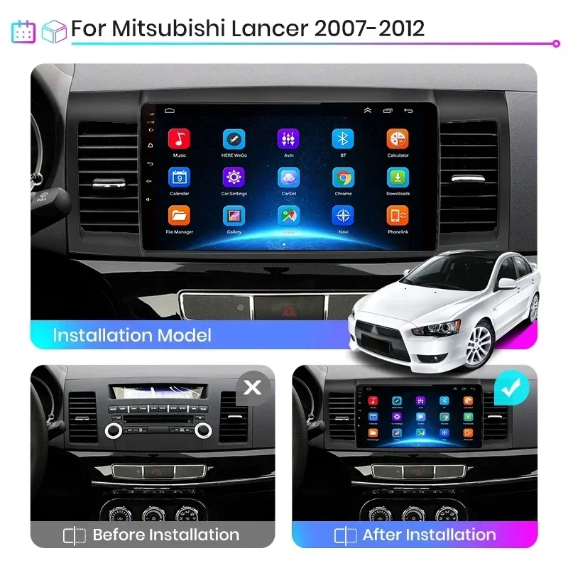 for Mitsubishi Lancer 10 CY 2007 - 2012 Multimedia Car Radio Navigation GPS Autoradio 4G 2Din Android 13 Video Player Head Unit