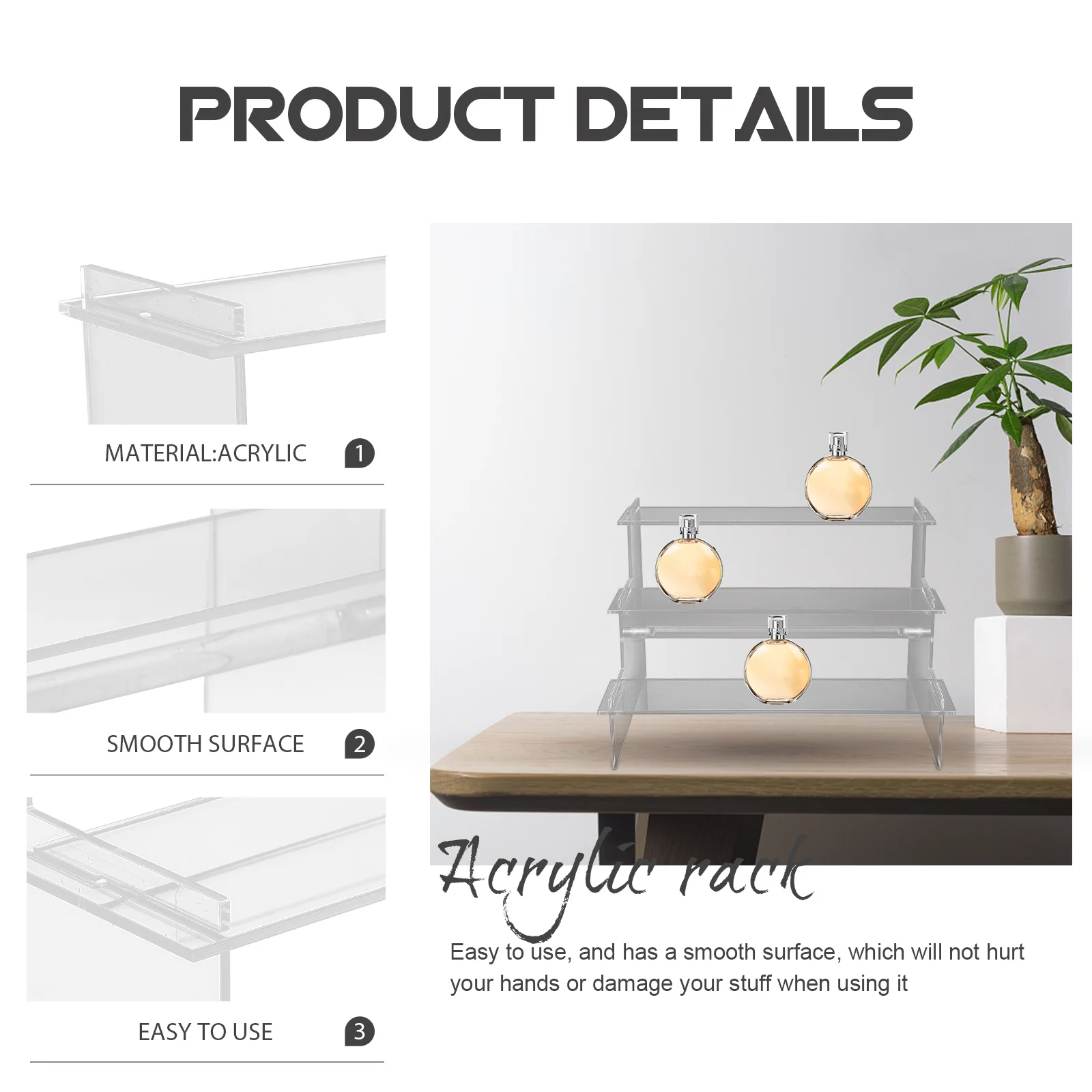 

Acrylic Display Riser Stair Shape Clear Organizer Perfume Jewelry Bracelets Necklaces Storage Rack Multilayer Display Stand