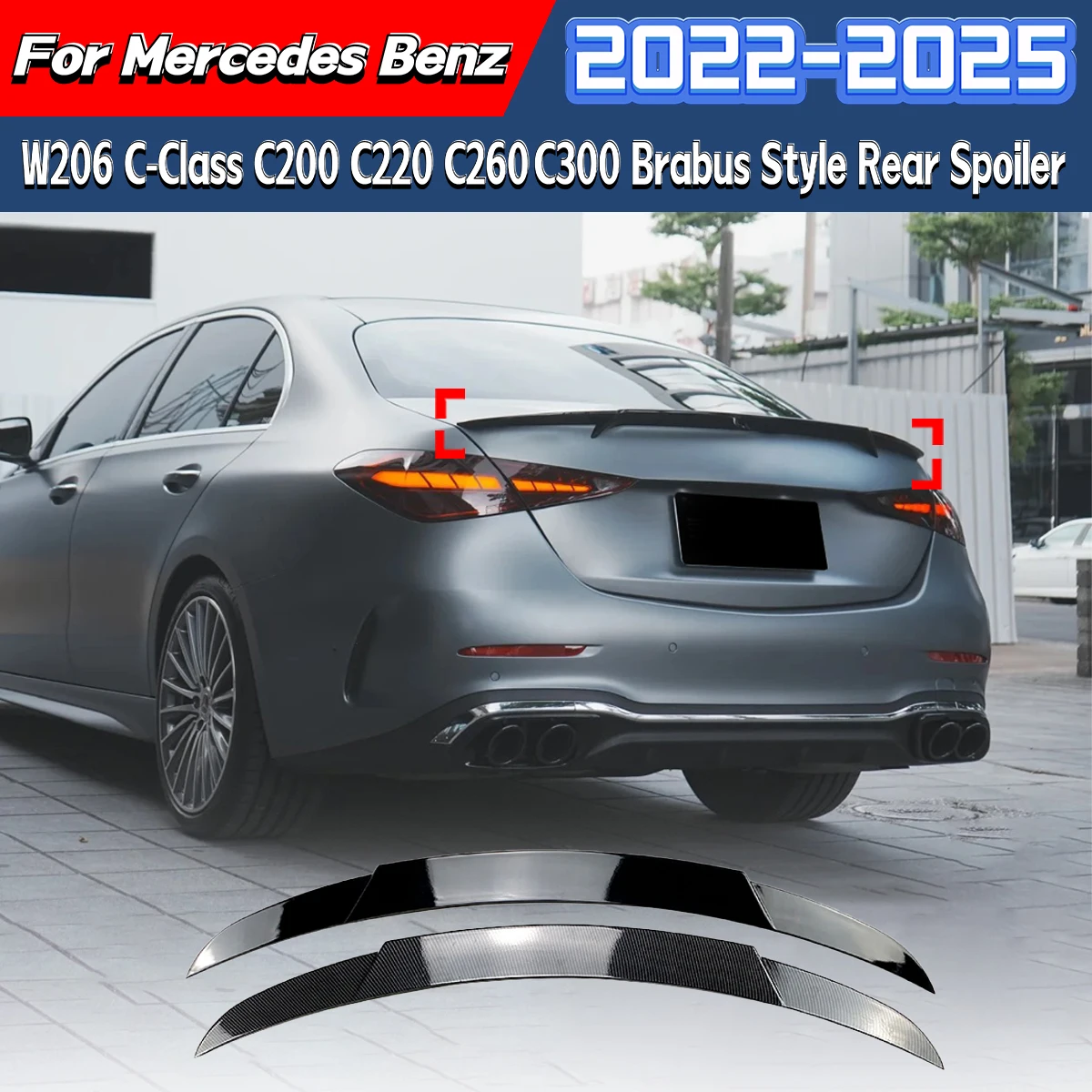 

For Mercedes Benz W206 C-Class C200 C220 C260 C300 2022 2023 2024 2025 Trunk Spoiler Rear Wing Babos Style Rear Splitter Kit