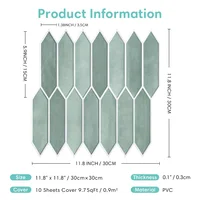 1/10pcs 3D Tile Sticker, Self-adhesive 3D Green Tile Backsplash for Kitchen and Bathroom, Waterproof Mold Resistant, 30x30cm 6
