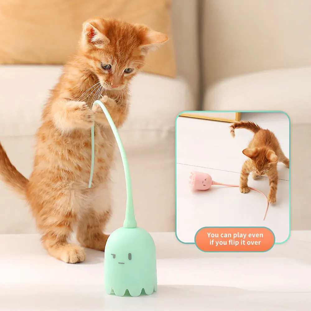 Electric Cat Teasing Stick Intelligent Tail Wagging Cat Toy, Silicone Tail Automatic Rotating Cat Toy